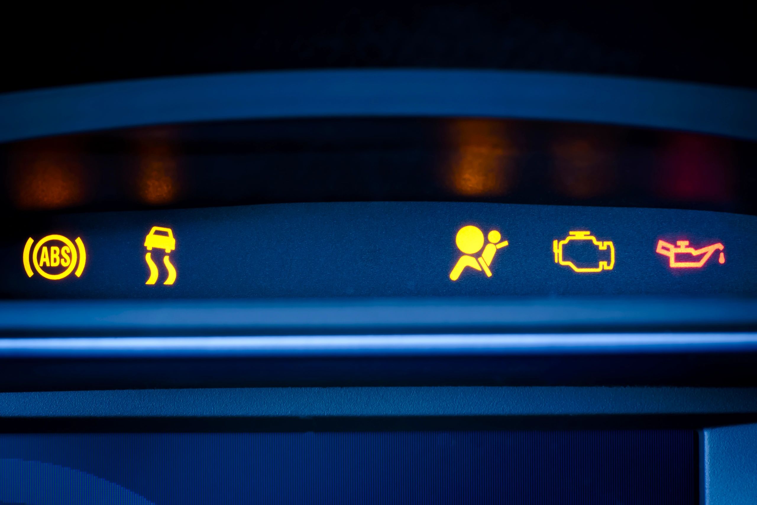 Instrument cluster showing illuminated warning lights